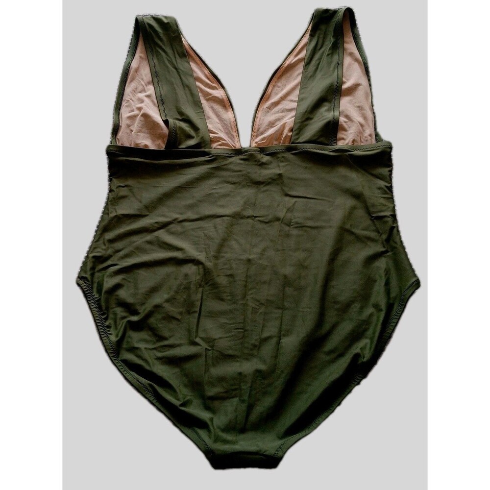 NWT RE-IMAGINED BY J CREW Womens 20 Plunge One Piece Bathing Suit Olive Green - Picture 3 of 8